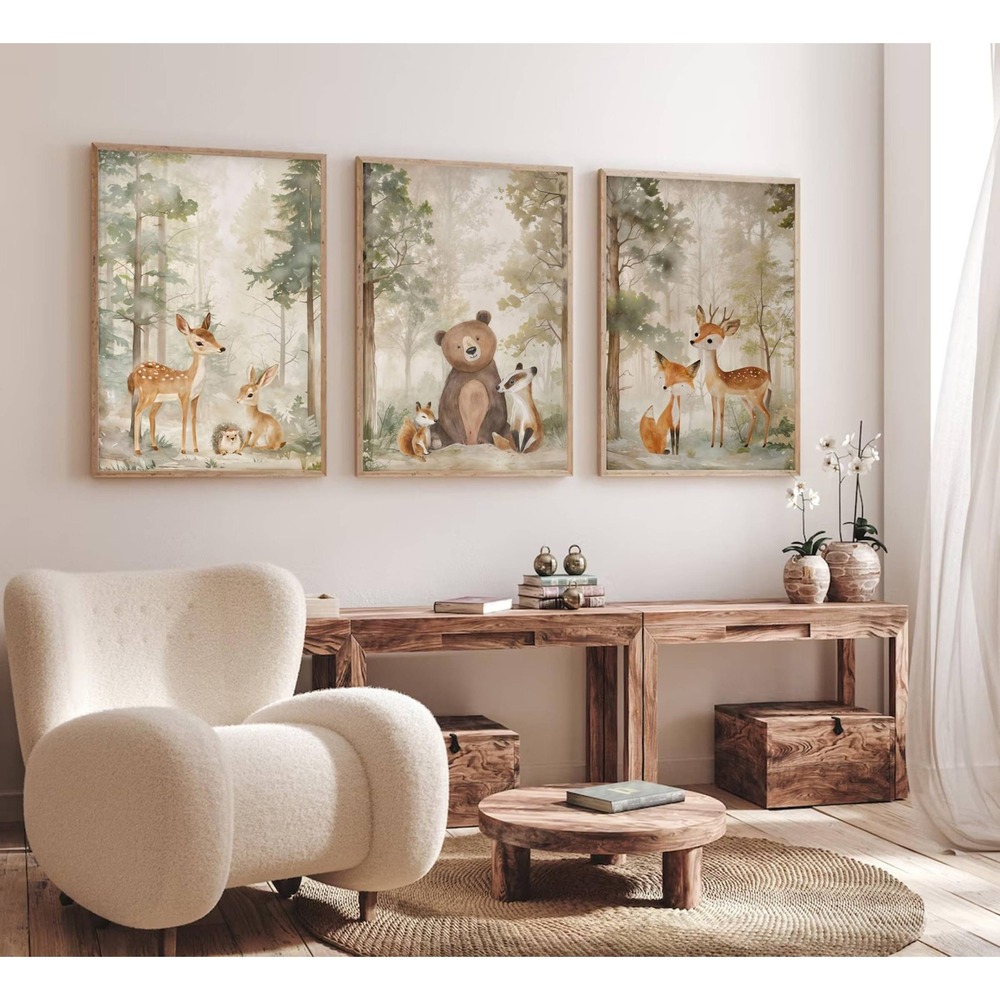 Woodland Animal Nursery Canvas Art 3Pc Set 16x24 New - Picture 2 of 6